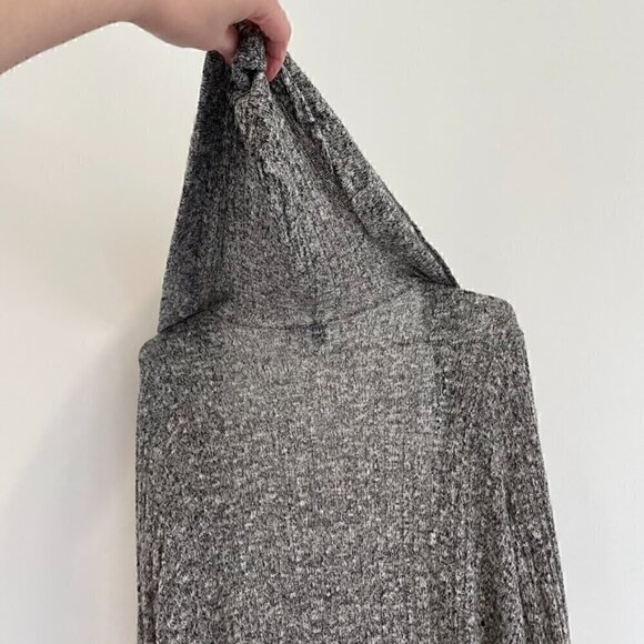 BDG URBAN OUTFITTERS UO Hooded Ribbed Cardigan Black White Marled Open Sweater - Picture 11 of 16